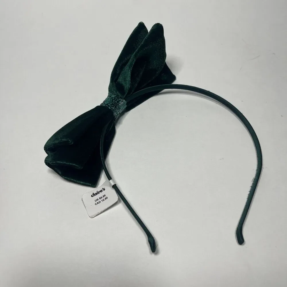 Dark Green Velvet Bow Headband Hair Band Feom Claire’s